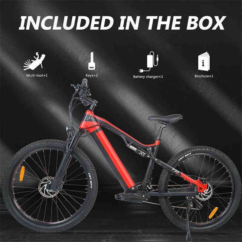 Red 500W Electric Ebike - 27.5 Inch Electric Mountain Bicycle 48V 27 Speed 
(US Market)